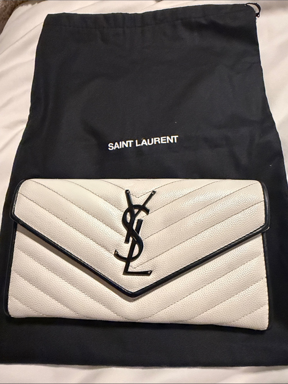 RARE YSL Saint Laurent Large Cassandre Envelope Flap Wallet – White Black Contra - Picture 14 of 15